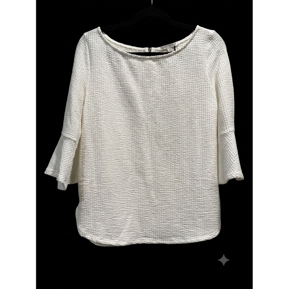 Green Envelope Los Angeles White Textured Bell Sleeve Zip Back Top Large NWT